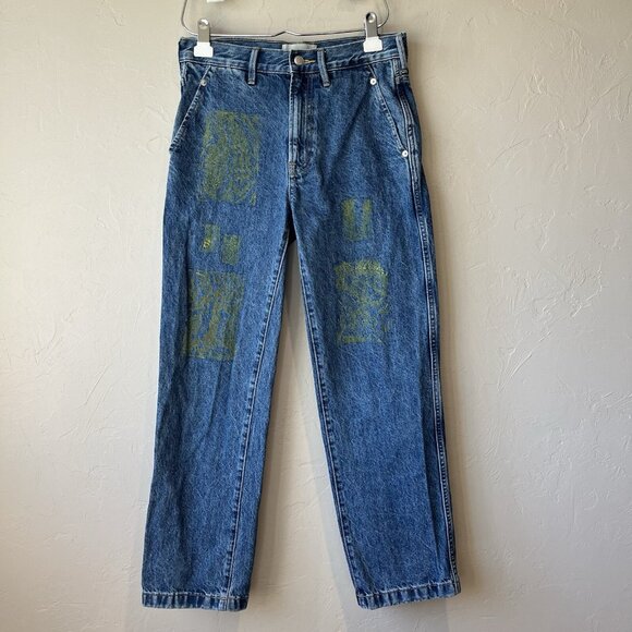 Everlane utility Jeans carpenter Stamp Art Wear Cinch Back Cheeky Adjustable 25 - Picture 2 of 13